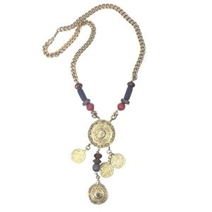 Carol Duplaise Vintage Gold Dangle Medallion  Statement Necklace